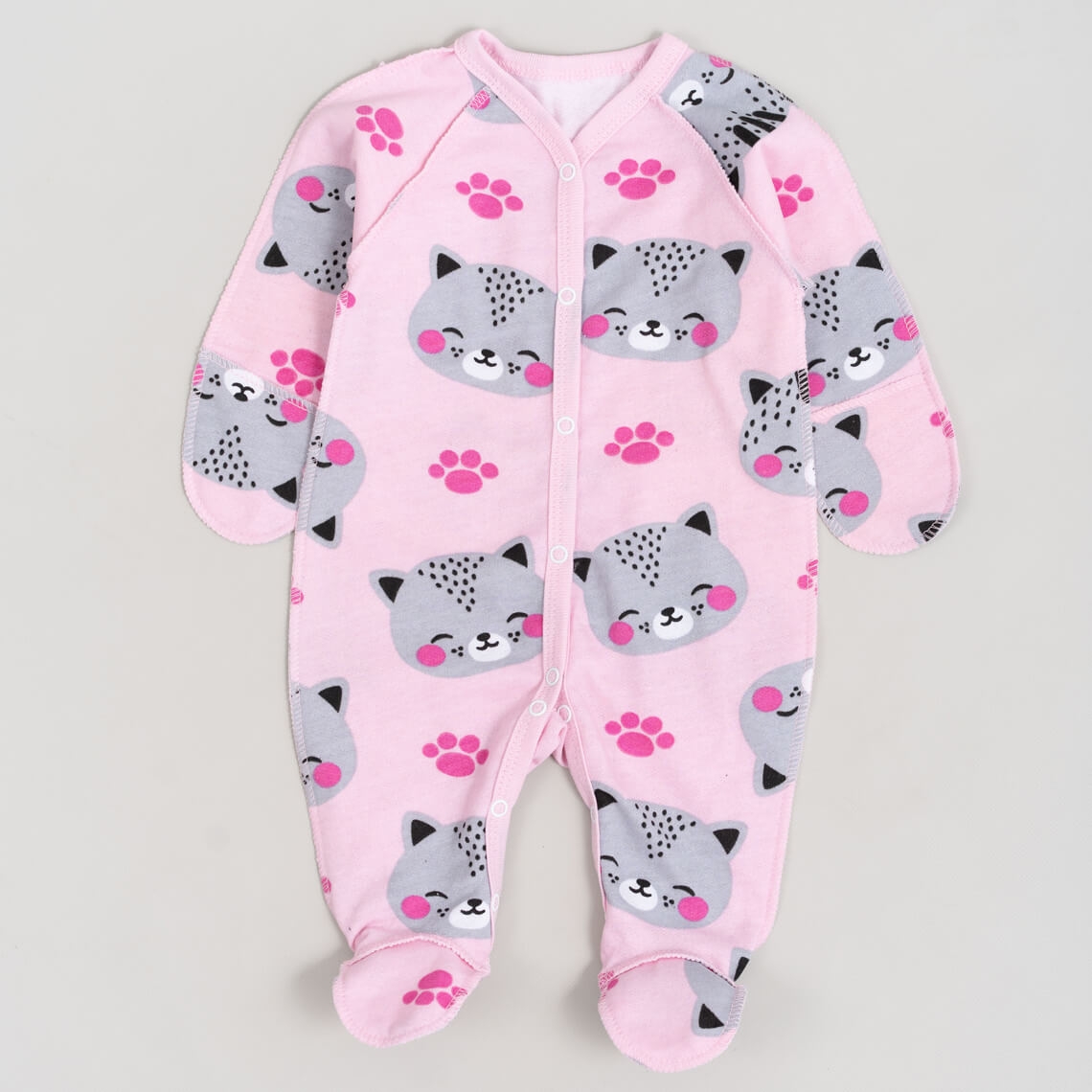 Сліп для новонароджених рожевий Котики начіс високої якості(футер)