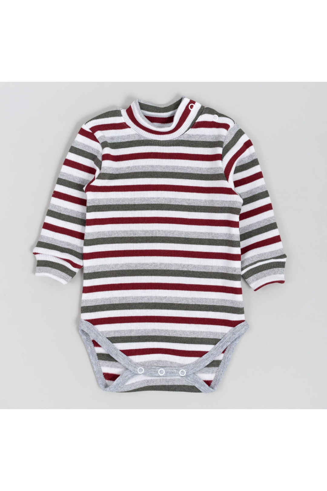 Боді теплий в полоску сіро-бордовий рубчик з начісом