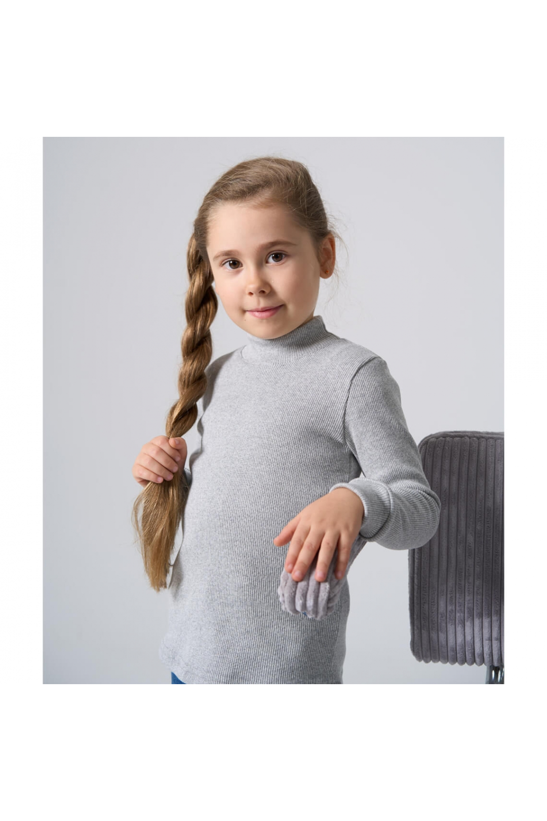 Гольф дитячий сірий рубчик з начісом
