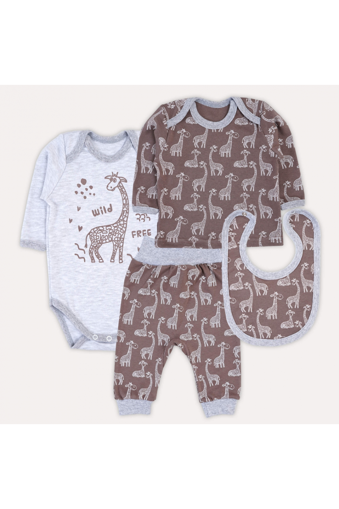 Комплект ясельний  багатопредметник Жирафи шоколад інтерлок