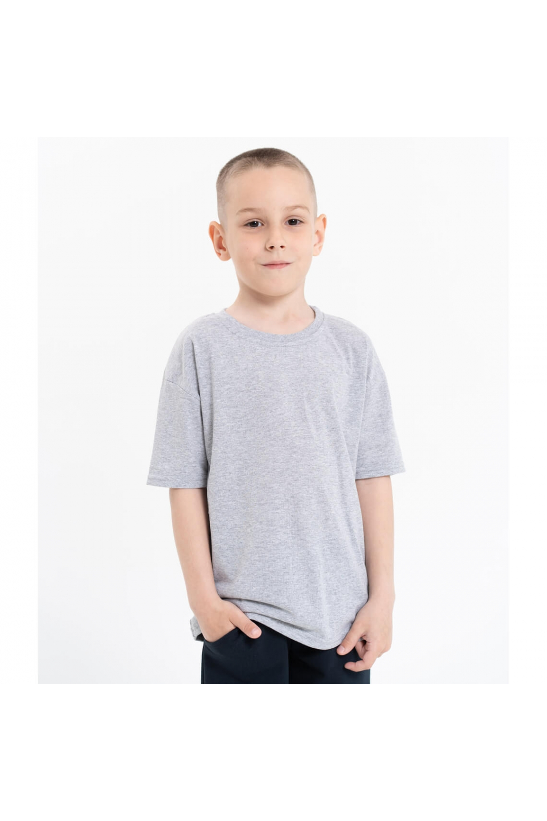 Футболка  для хлопчика оверсайз однотонна сірий кулір