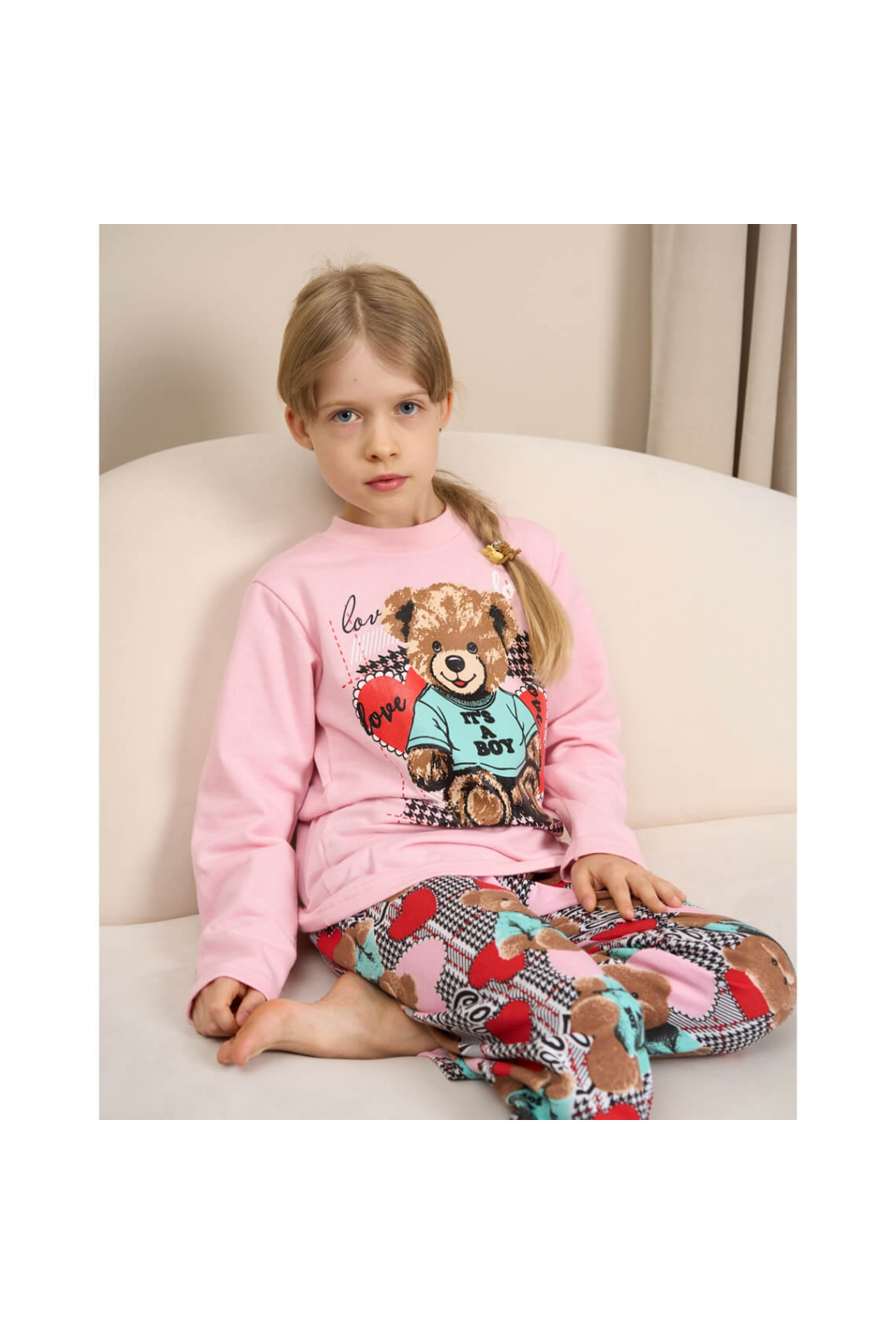 Піжама для дівчинки Ведмедики рожевий начіс (футер)