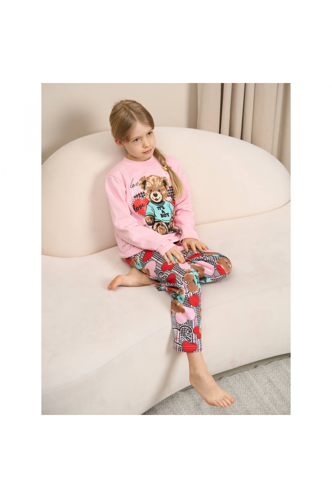 Піжама для дівчинки Ведмедики рожевий начіс (футер)