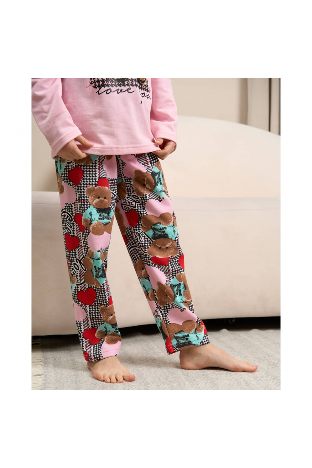 Піжама для дівчинки Ведмедики рожевий начіс (футер)