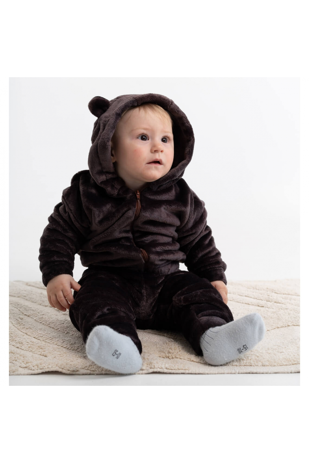 Куртка для малят пухнаста з вушками шоколад велсофт