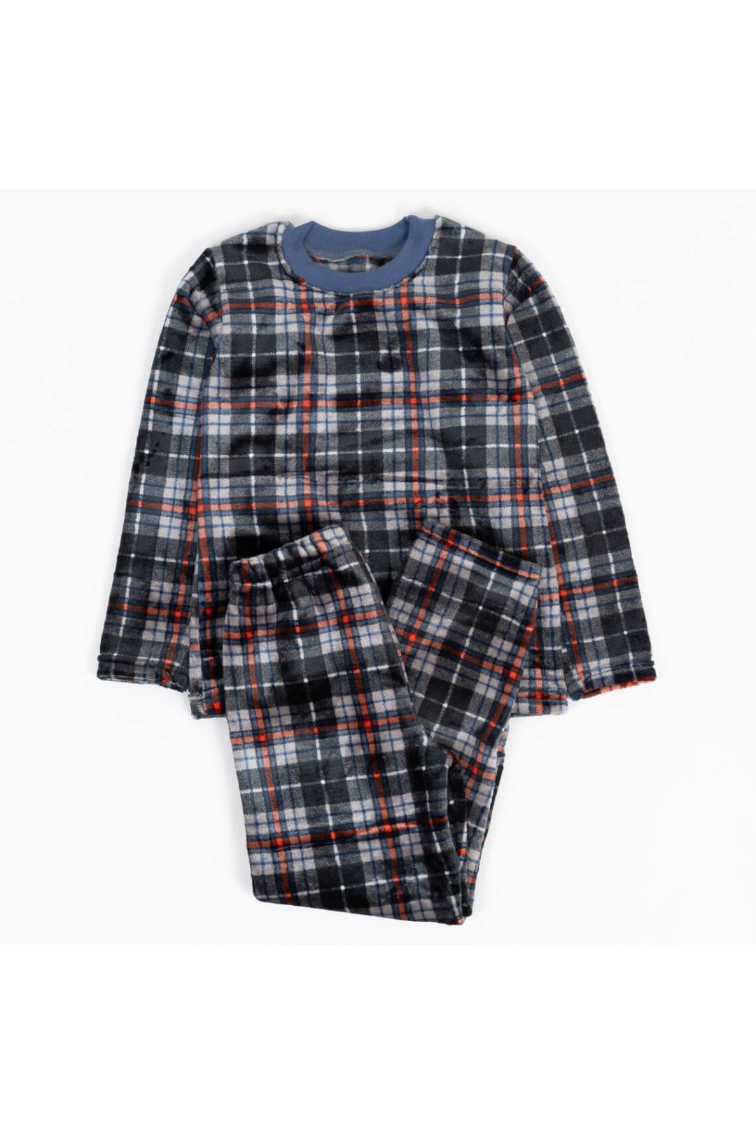 Піжама тепла для хлопчика Клітинка синій велсофт