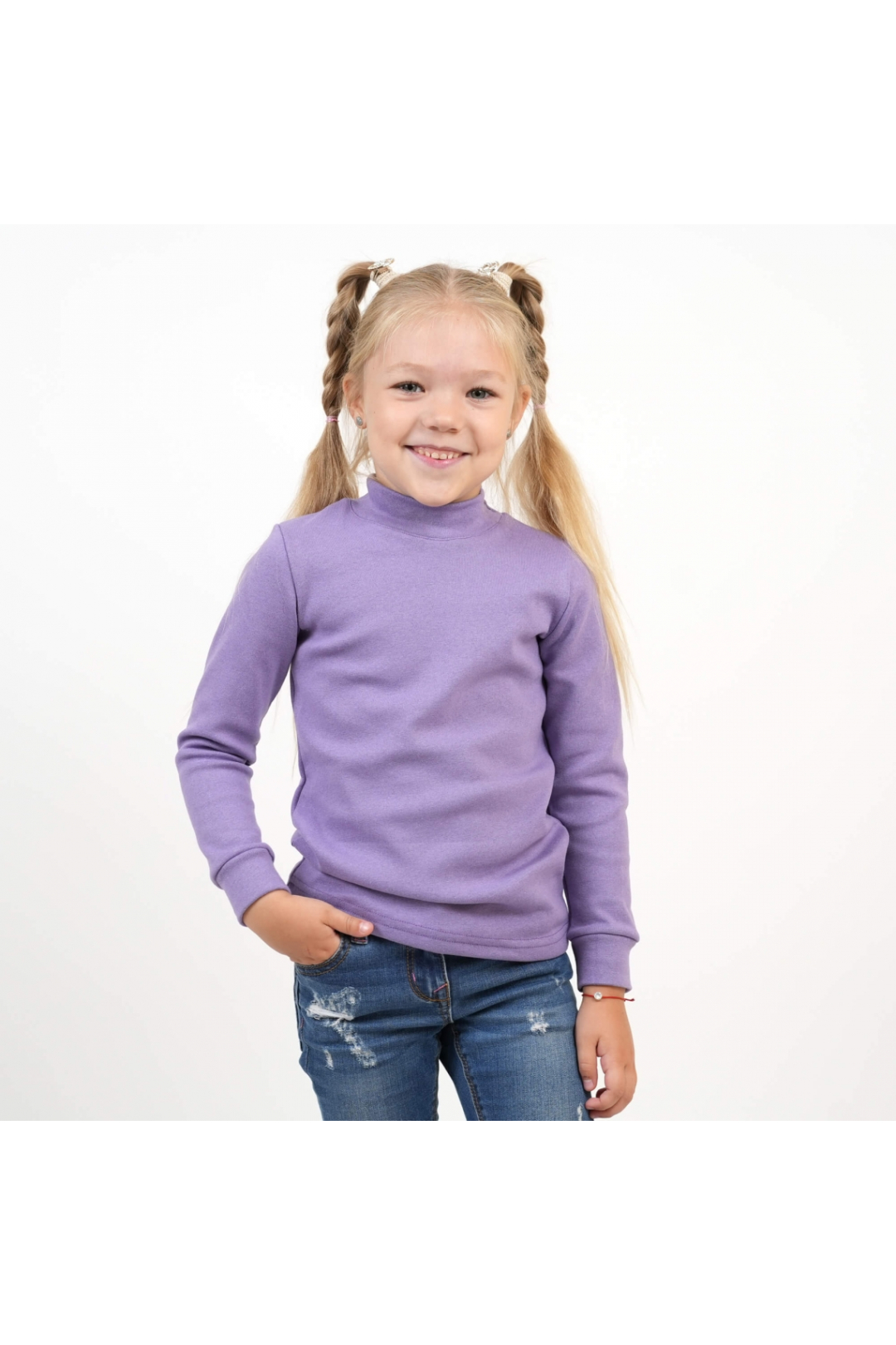 Гольф щільний для дівчинки з начісом бузковий стрейч з начісом