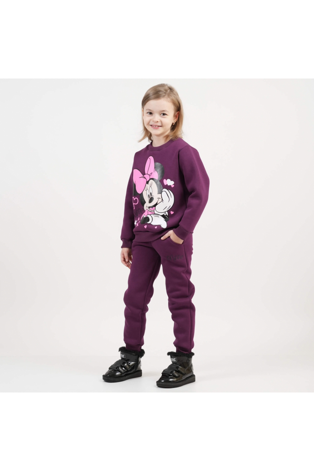 Костюм теплий для дівчинки Міні сливовий тринитка на флісі