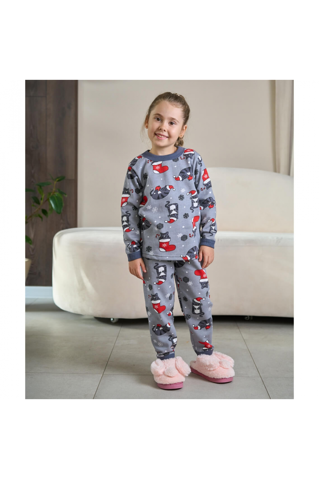 Піжама для дівчинки Котики графіт начіс (футер)