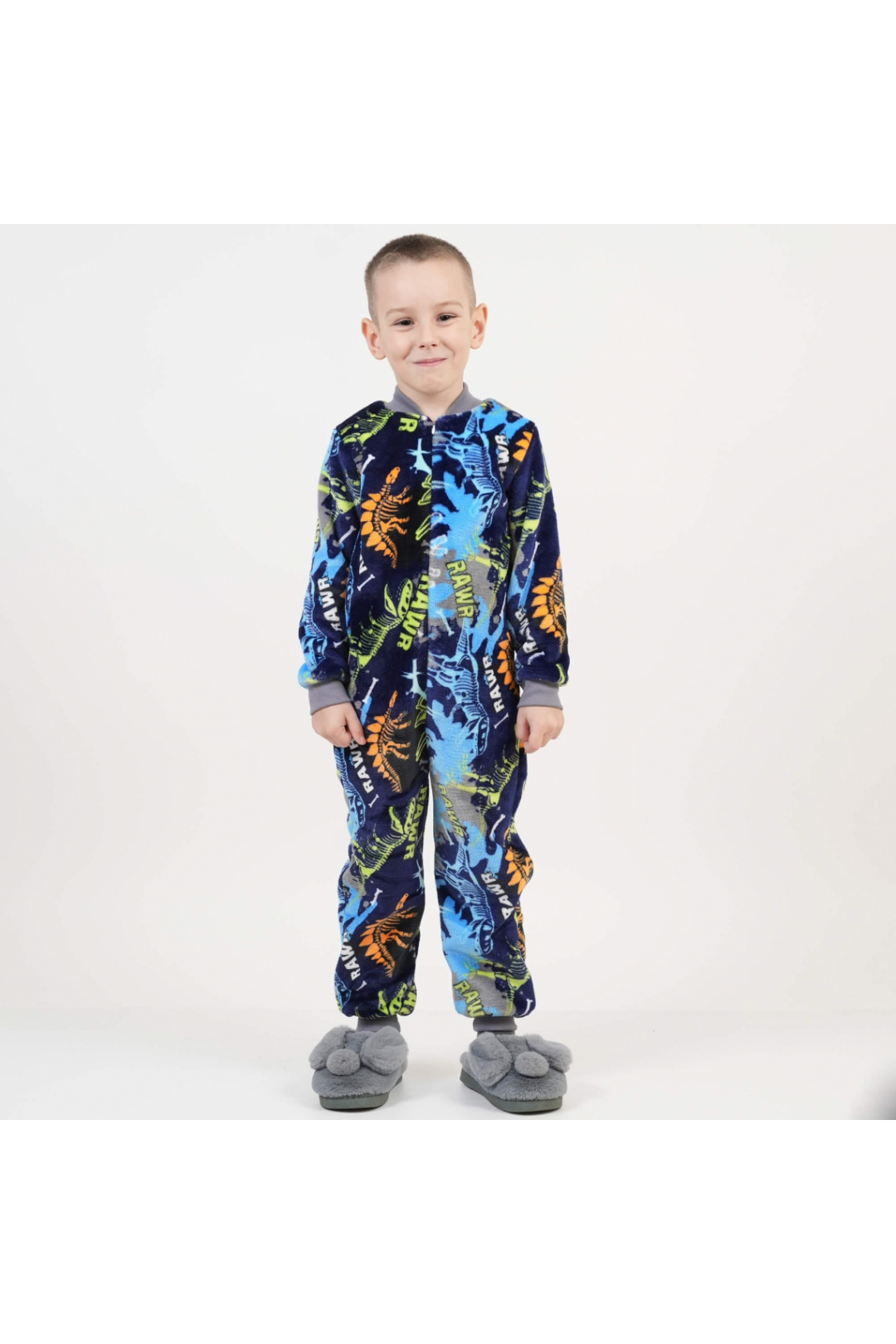 Піжама-комбінезон для хлопчика синій Діно велсофт