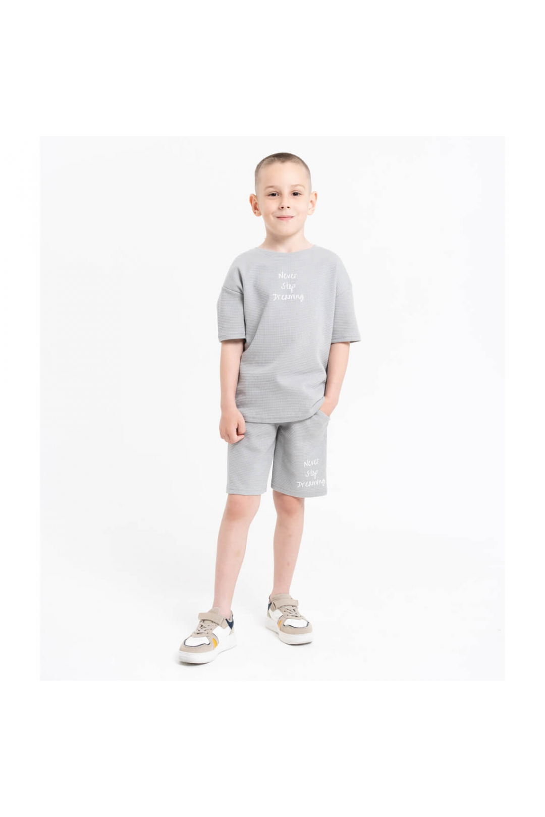 Костюм для дівчинки сірий вафельна структура