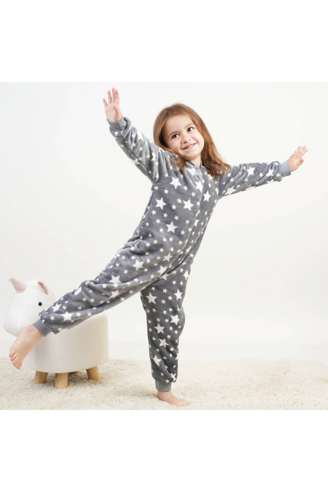 Піжама-комбінезон для дівчинки Зірки сірий велсофт