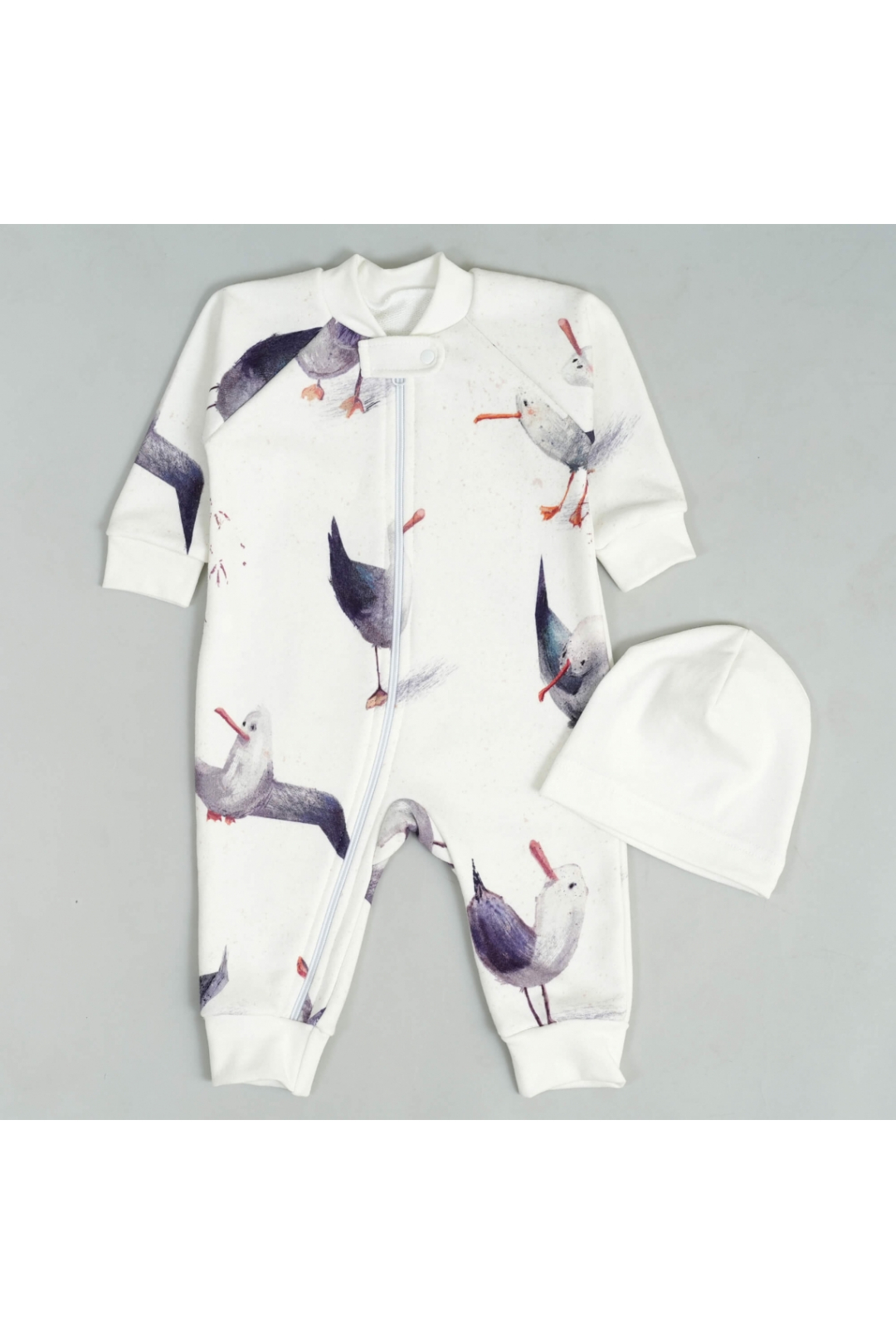 Комбінезон з шапочкою ясельний білий тринитка петля