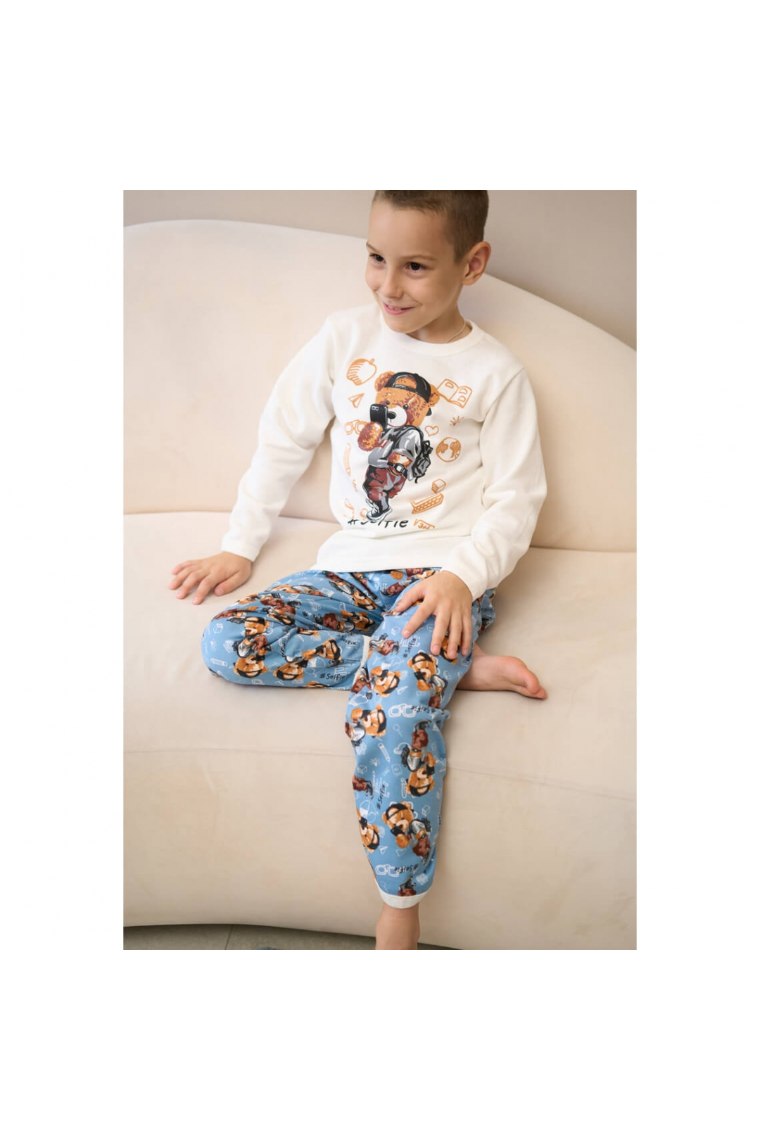 Піжама для хлопчика Ведмедик молочний блакитний начіс(футер)
