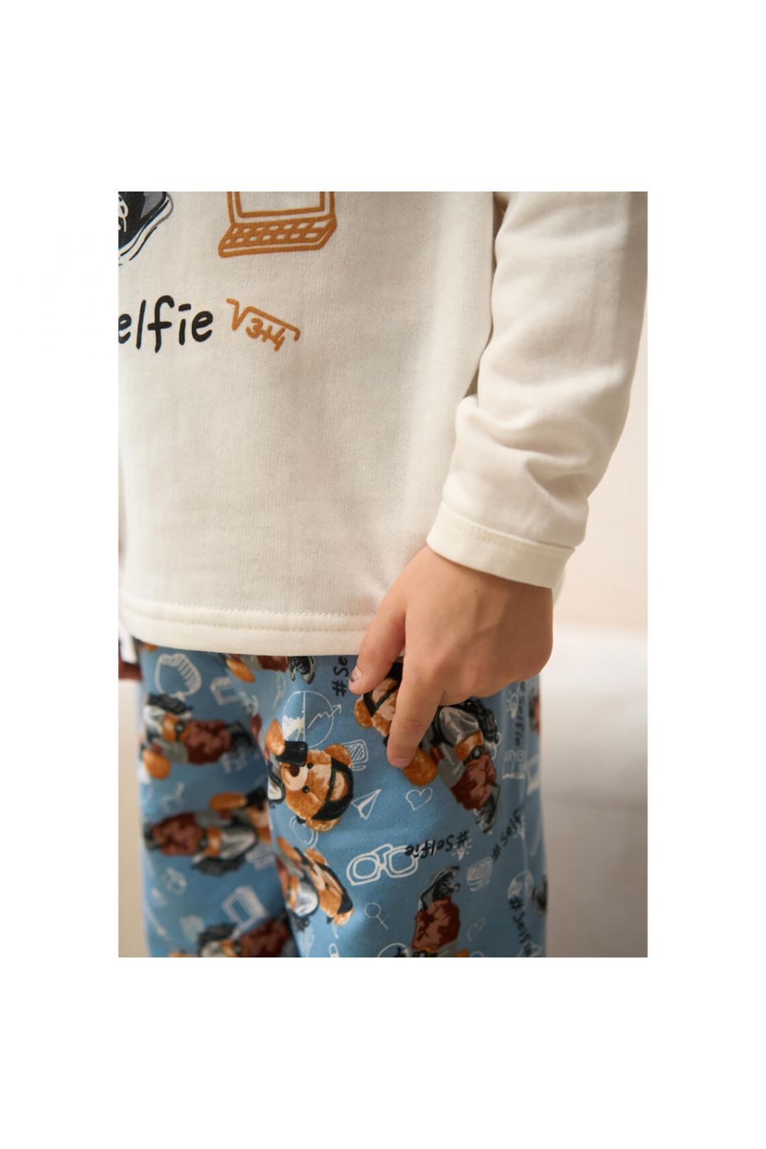 Піжама для хлопчика Ведмедик молочний блакитний начіс(футер)