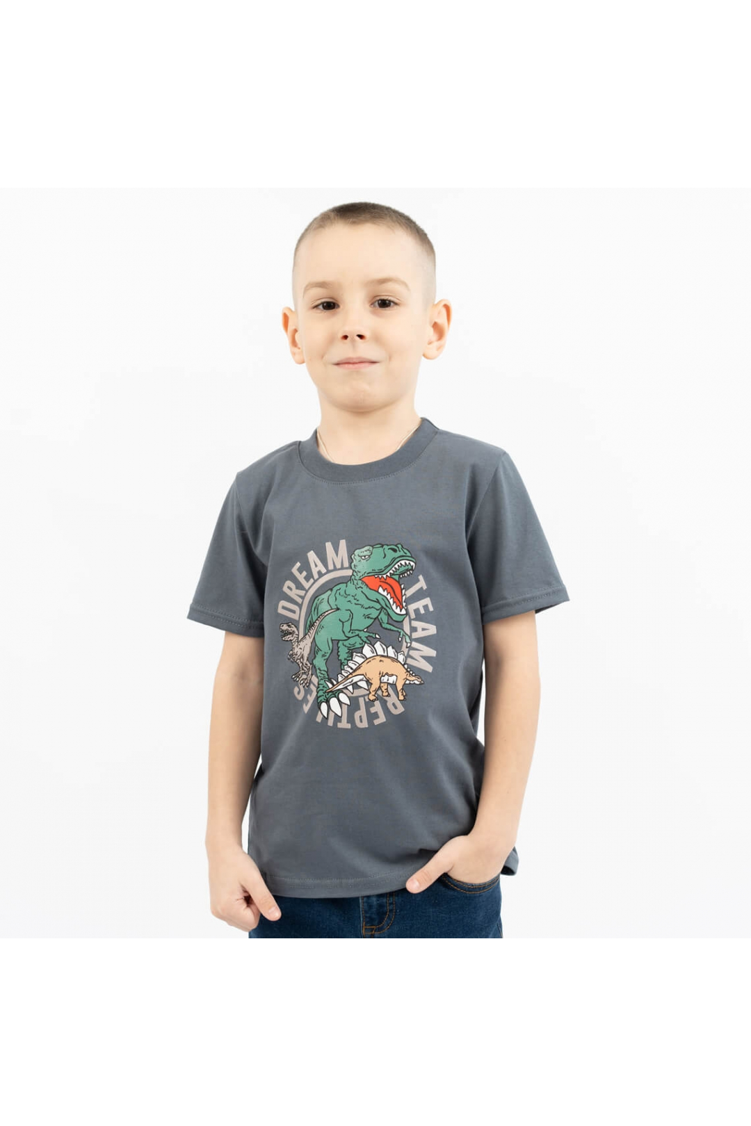Футболка для хлопчика Діно темно-сірий кулір