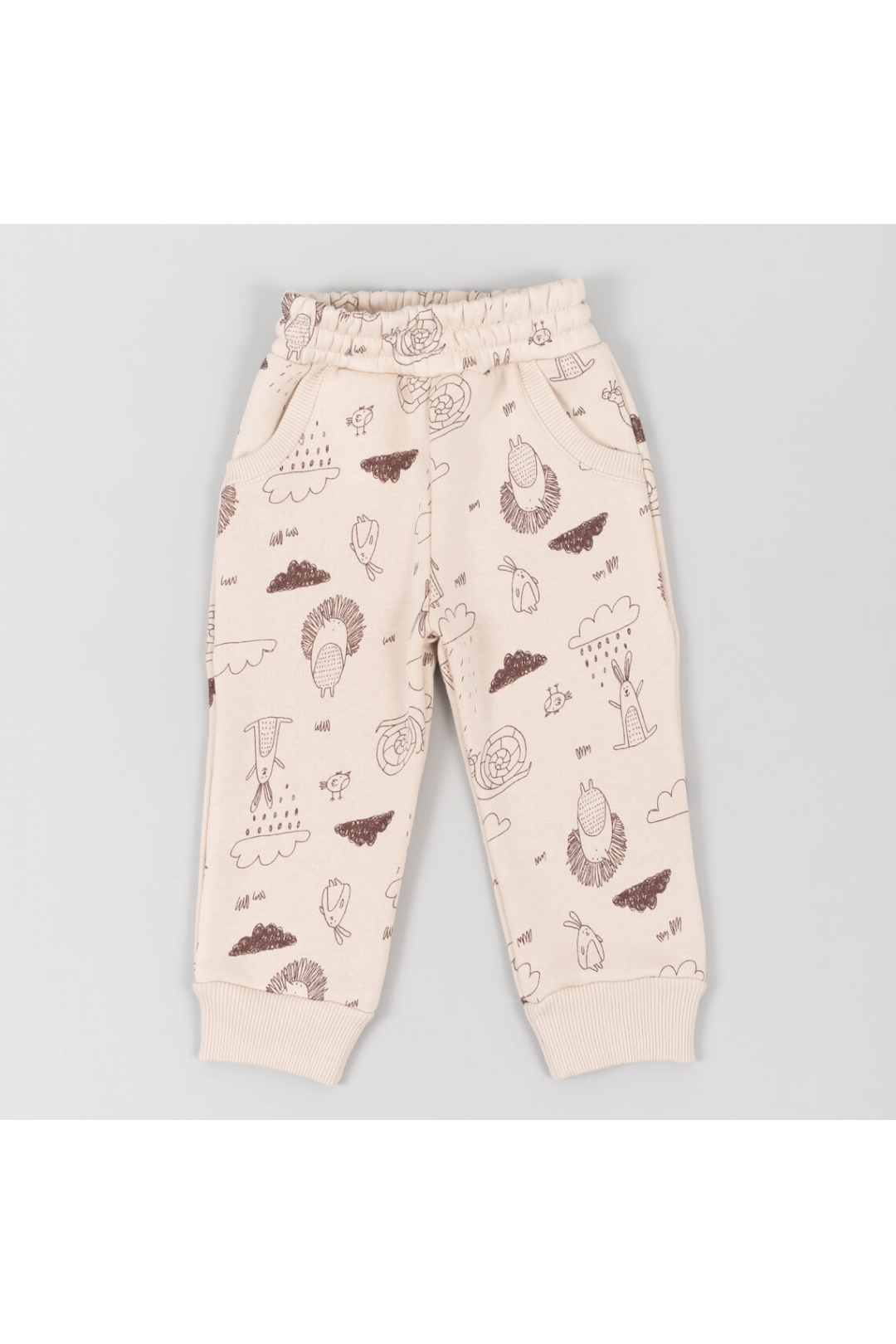 Теплі штанці для малят Лісові Звірята молочний тринитка на флісі