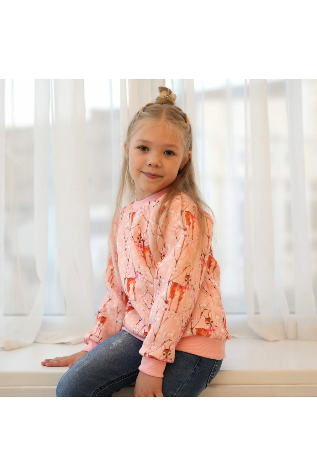 Джемпер теплий для дівчинки Оленята рожевий тринитка на флісі