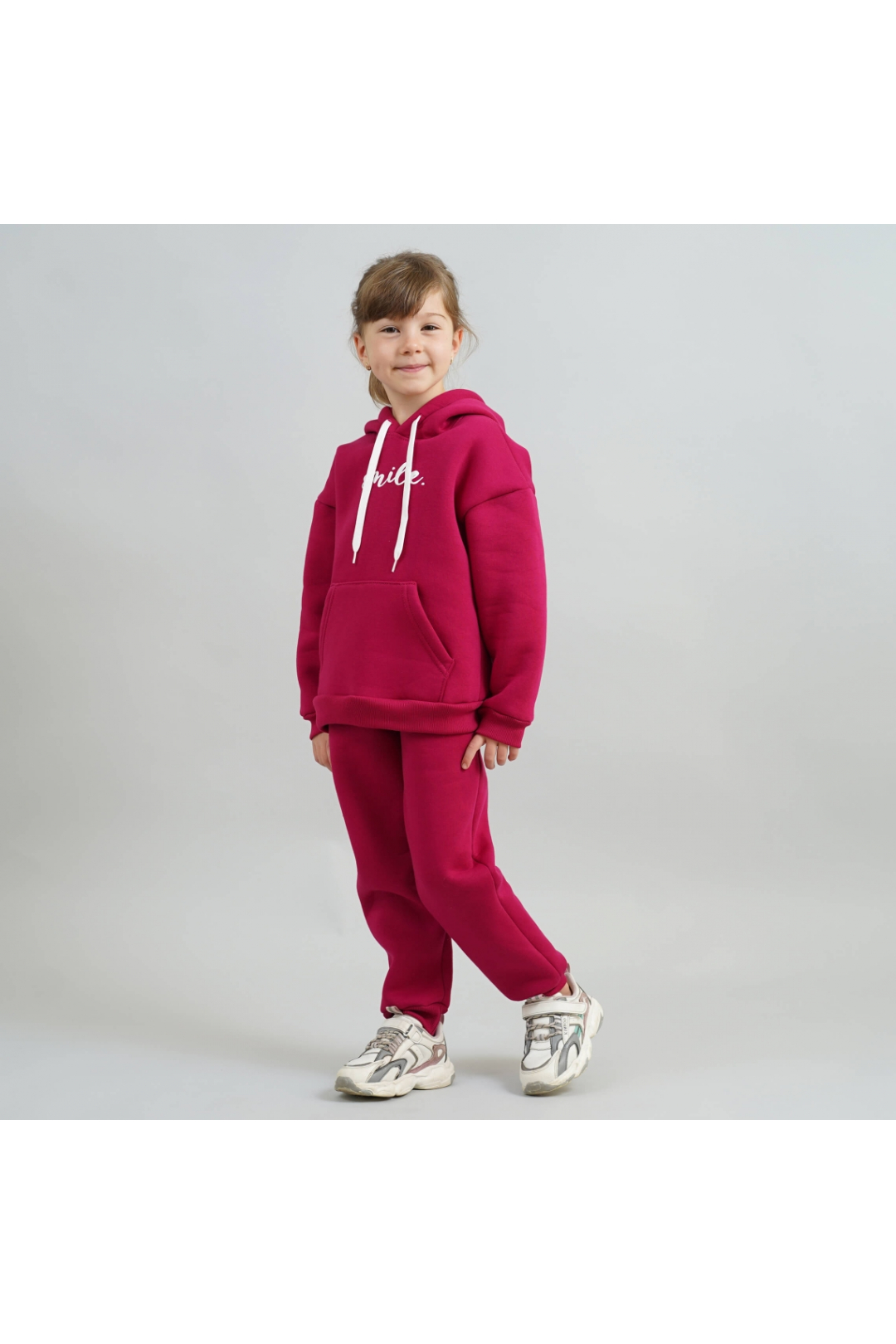 Теплий костюм для дівчинки ягідний тринитка на флісі