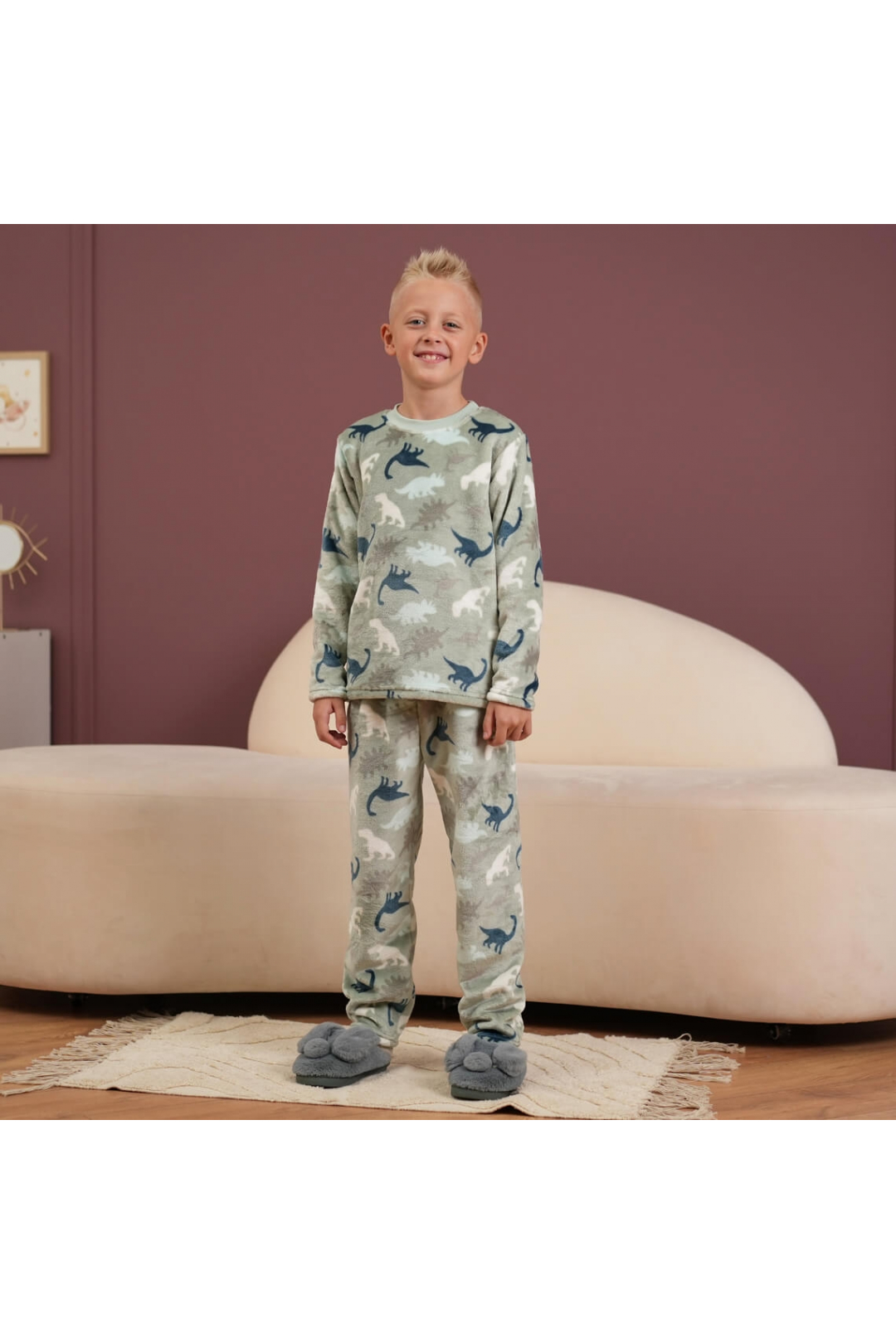 Піжама тепла для хлопчика  Діно оливковий велсофт