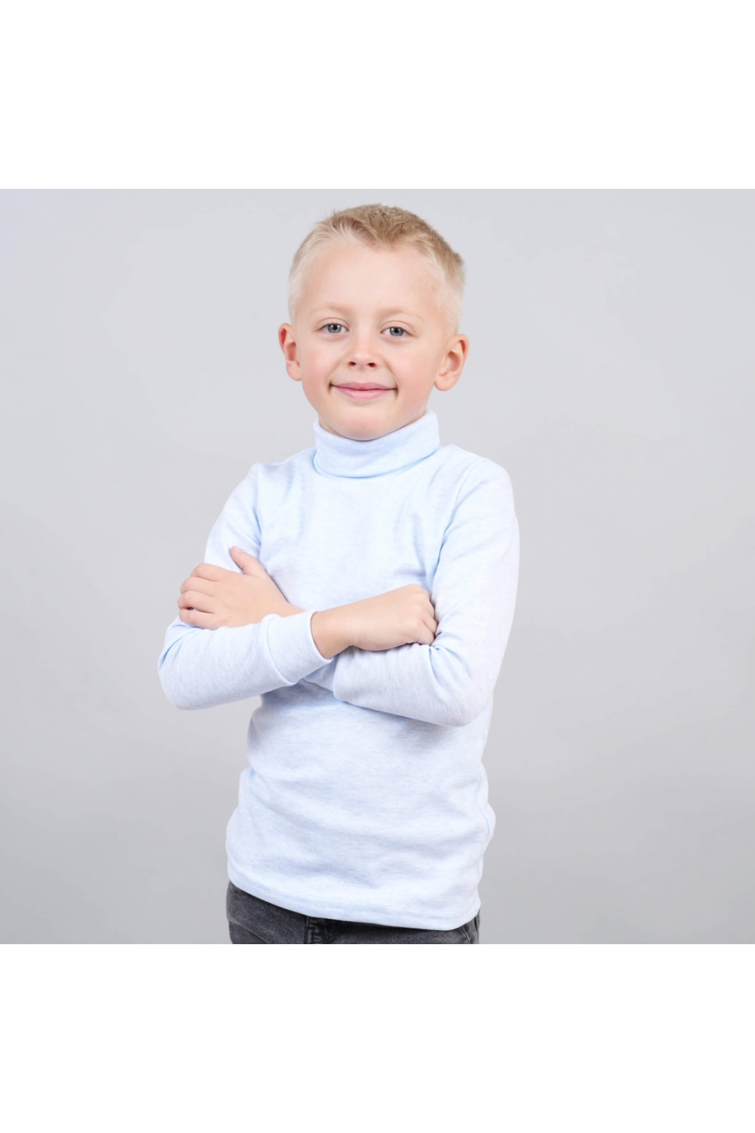 Гольф для хлопчика блакитний -меланж стретч начісний