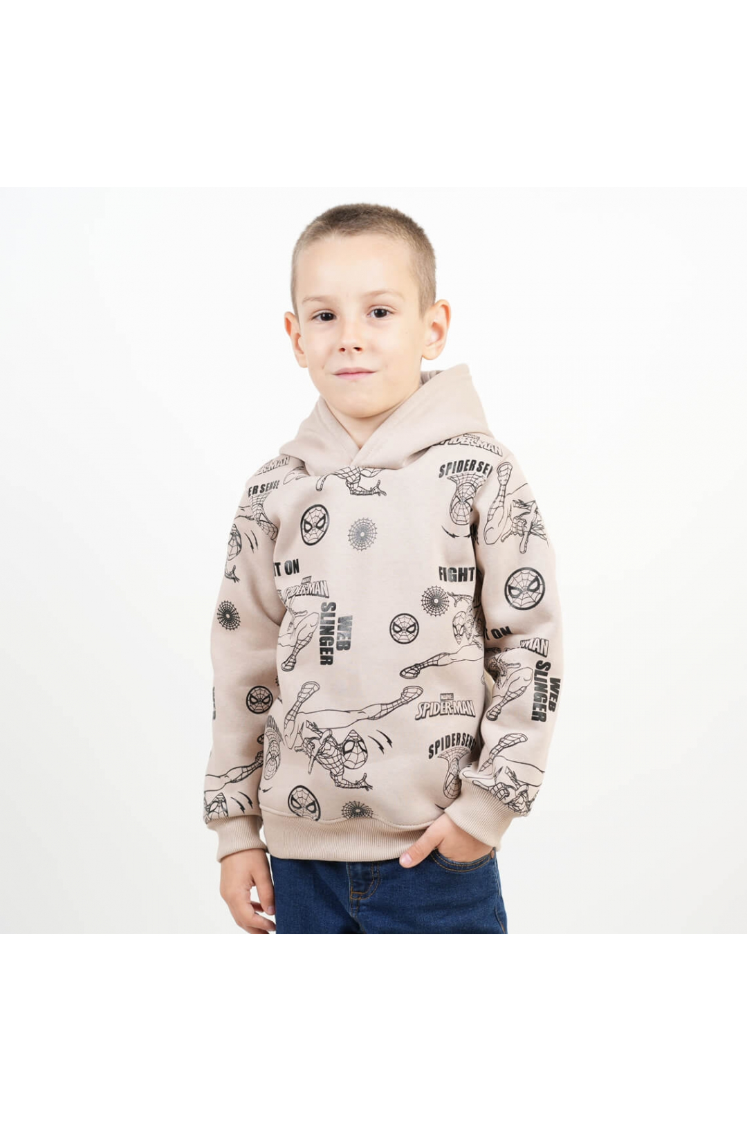 Худі для хлопчика бежевий тринитка на флісі