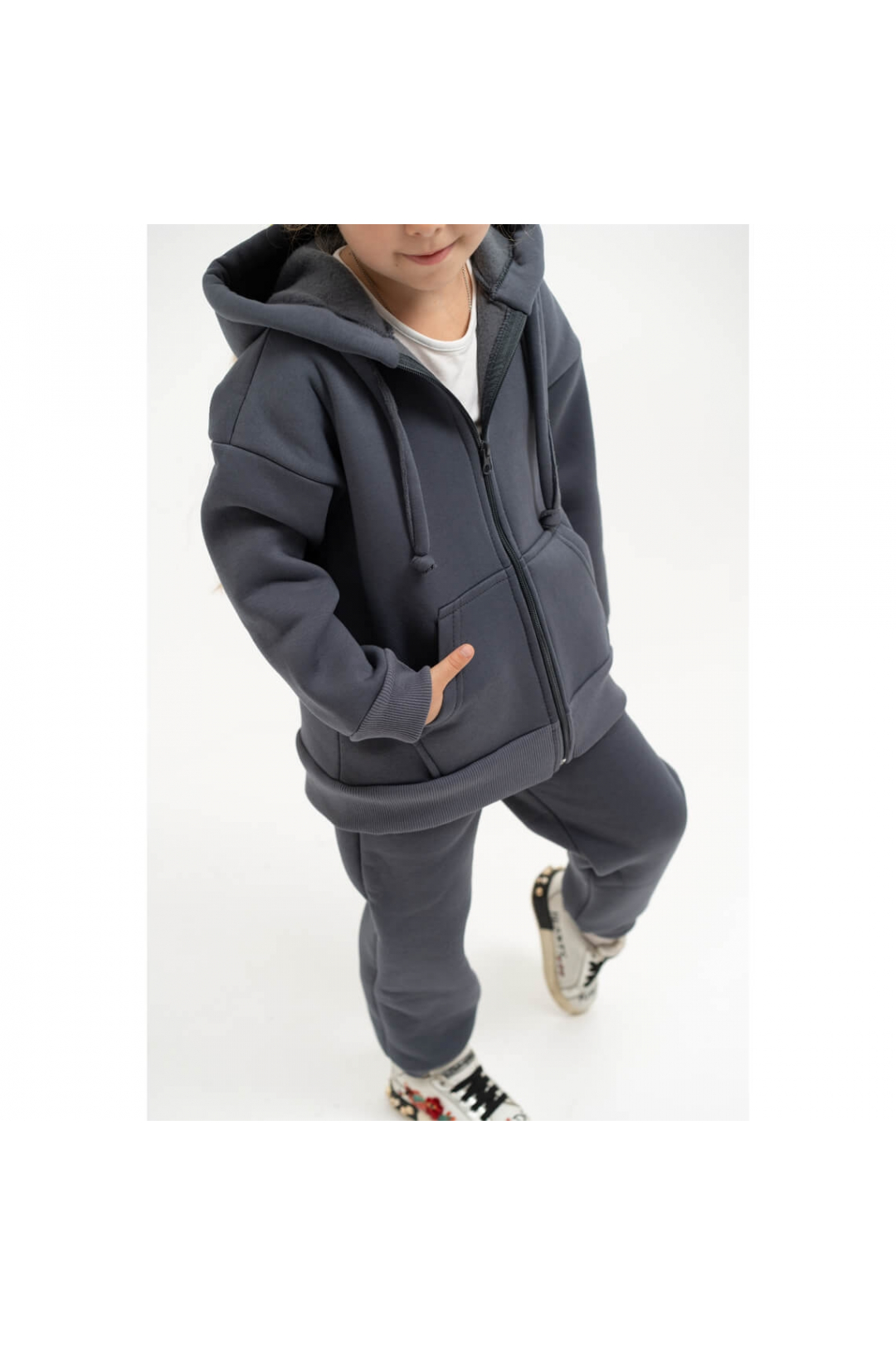 Костюм теплий  для дівчинки графіт тринитка на флісі