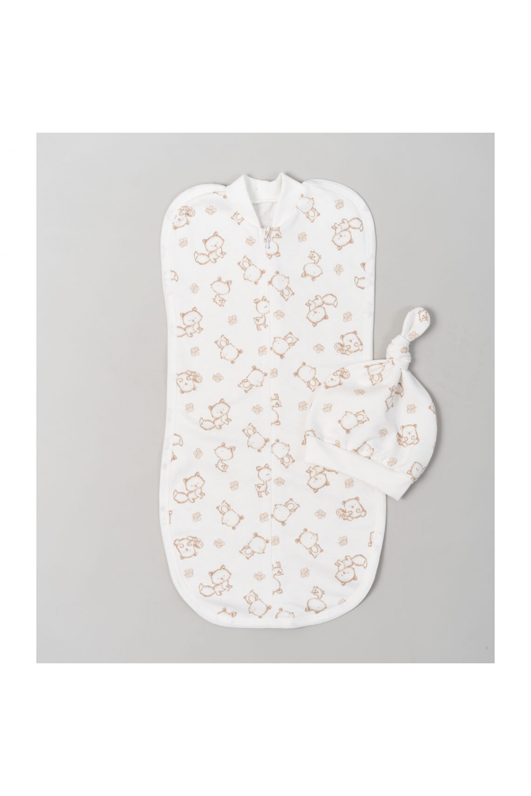 Пелюшка-кокон з шапочкою Звірята молочний начіс