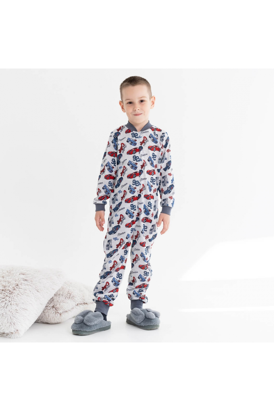 Піжама-комбінезон для хлопчика сірий Машинки кулір