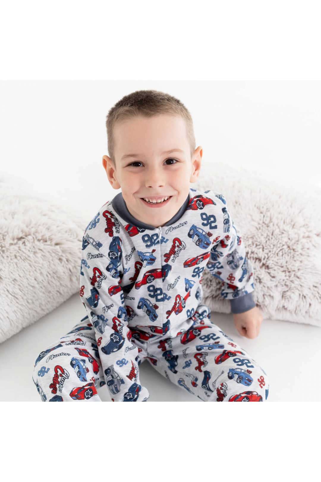 Піжама-комбінезон для хлопчика сірий Машинки кулір
