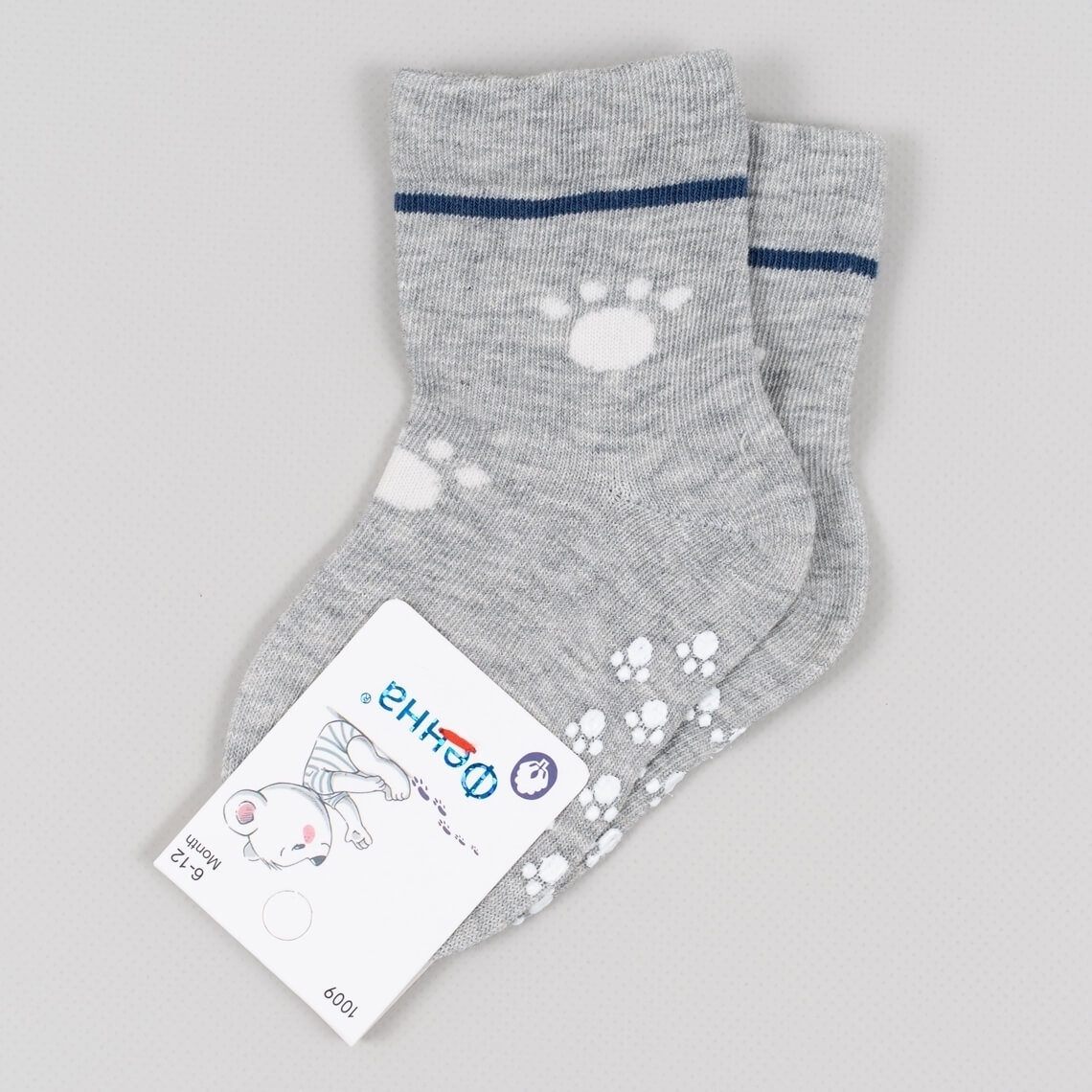 Шкарпетки з антиковзанням для малят сірий бавовна