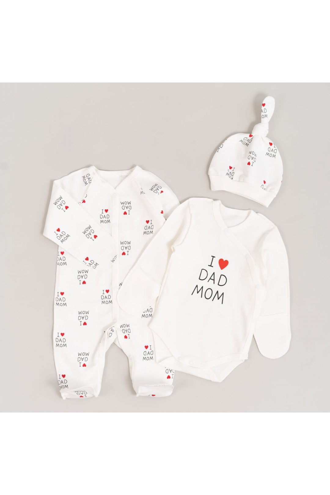 Комплект для новонародених Люблю маму, тата молочний начіс (футер)