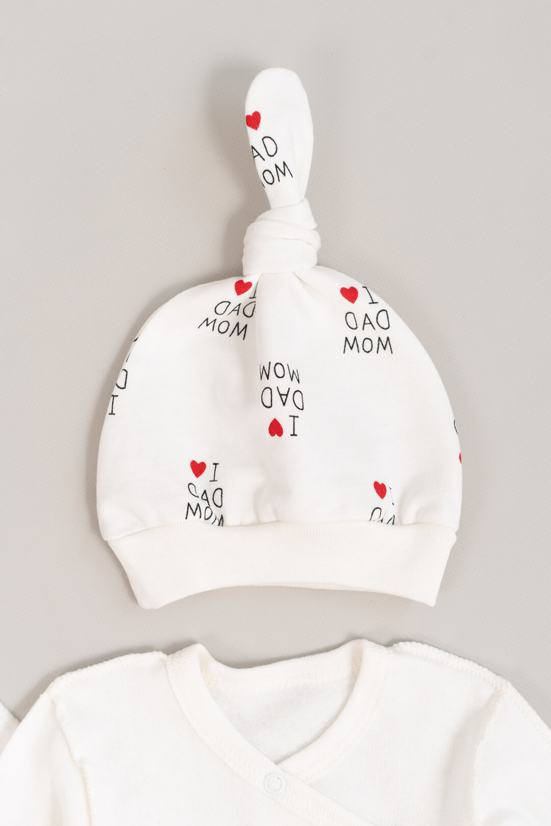 Комплект для новонародених Люблю маму, тата молочний начіс (футер)