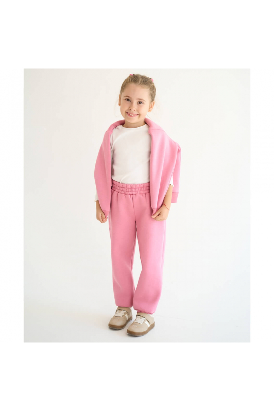 Костюм теплий для дівчинки рожевий тринитка на флісі