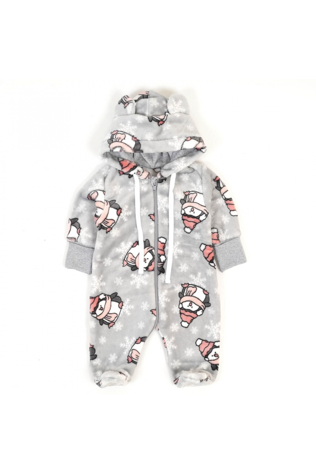 Комбінезон пухнастий для малят Пінгвіни сірий велсофт
