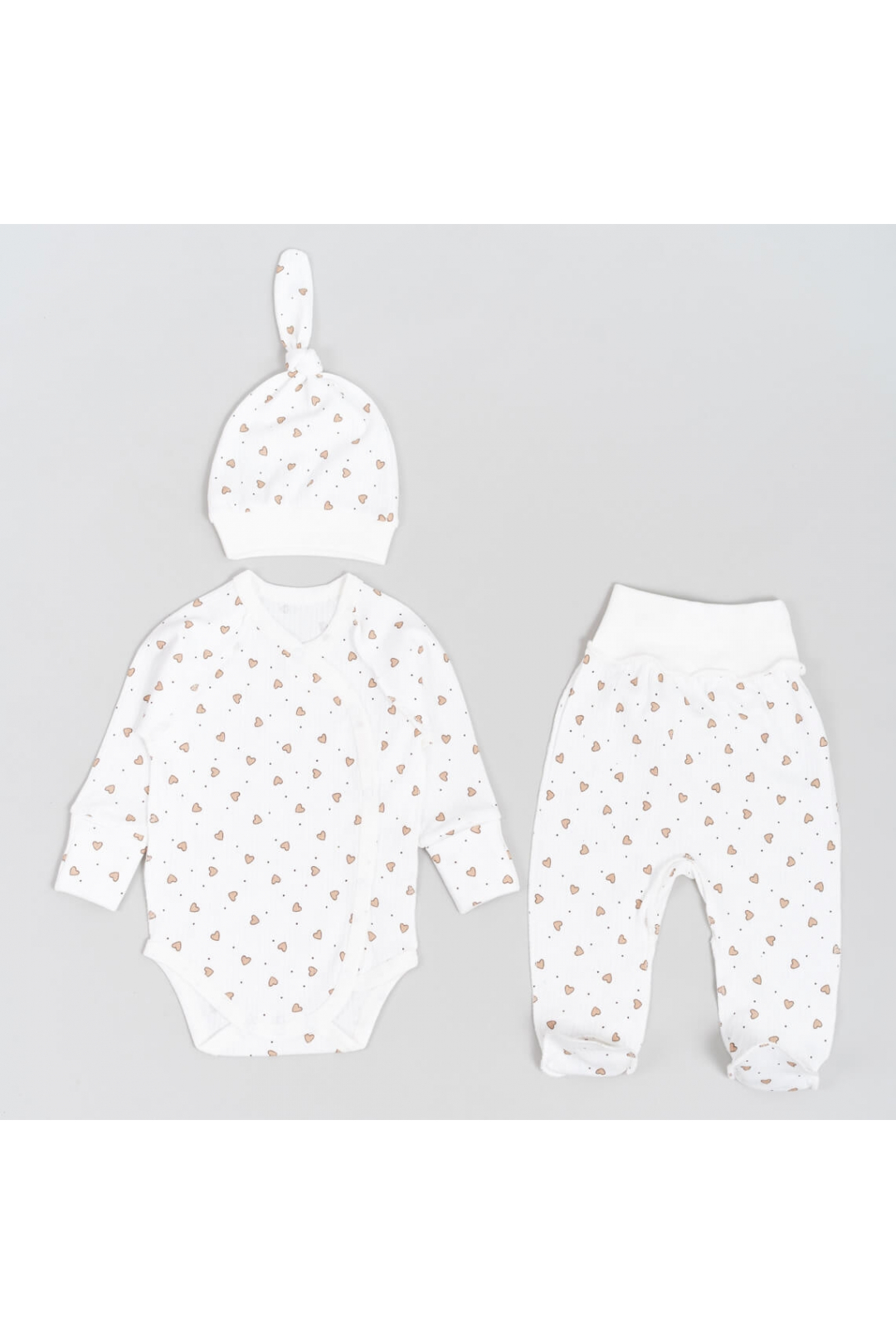 Комплект для Новонароджених Сердечка молочний інтерлок пеньє