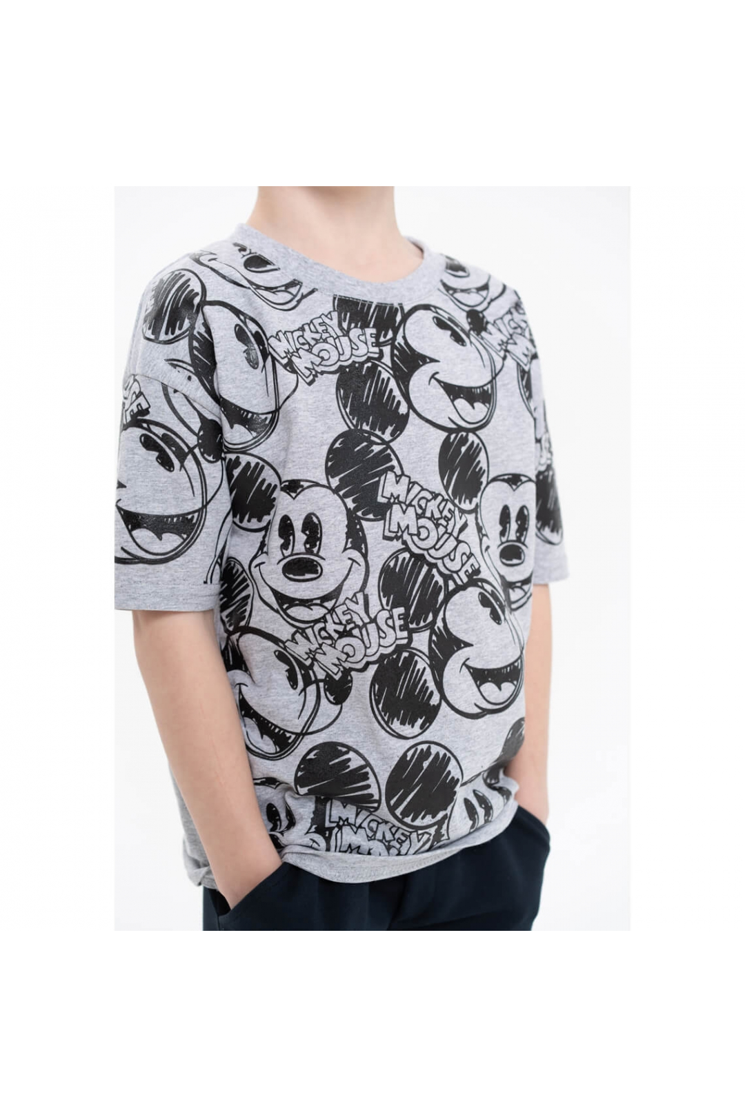Футболка для хлопчика Мікі сірий кулір-двонитка