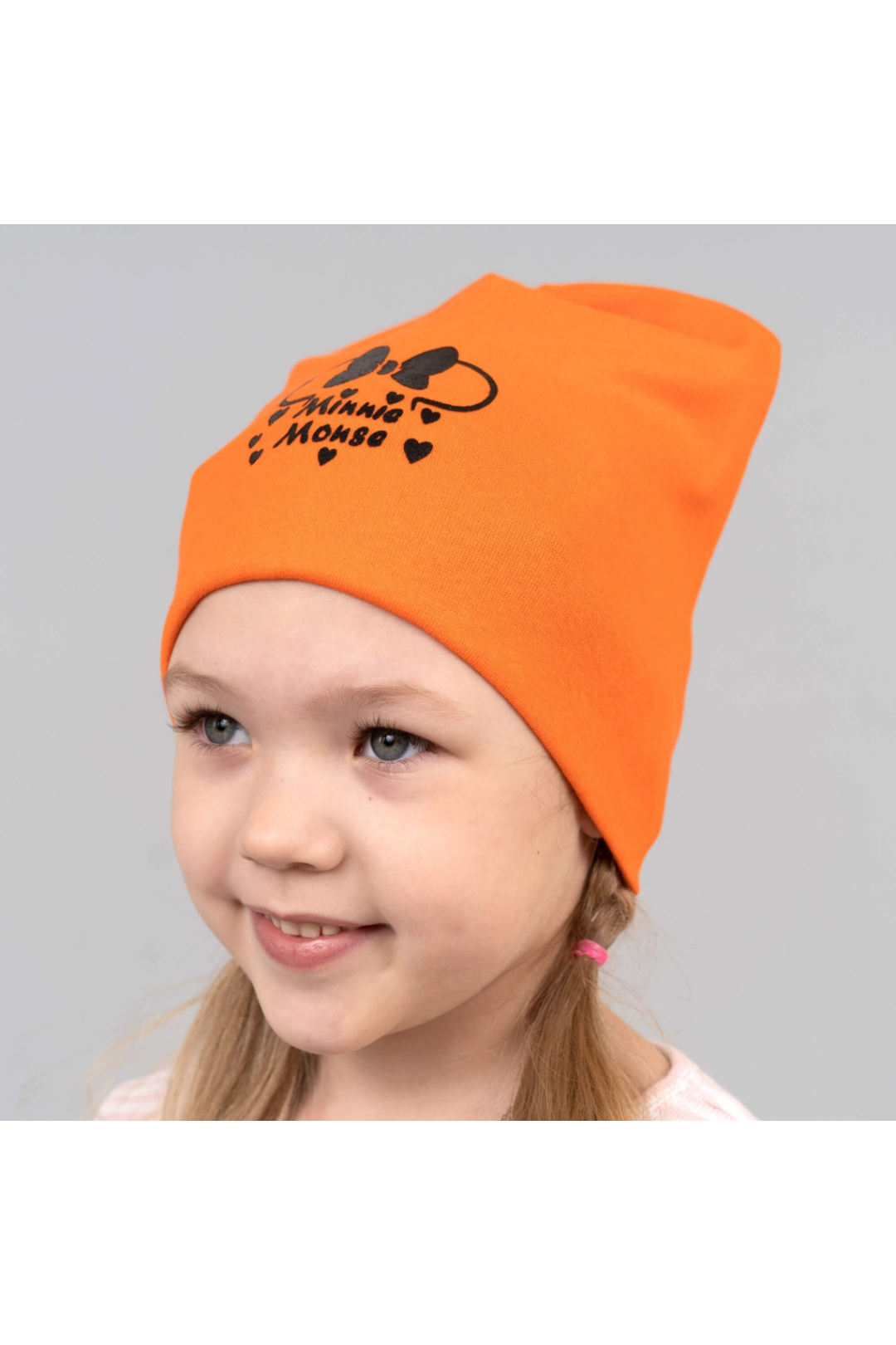 Шапка подвійна  для дівчинки Міні помаранчевий стретч