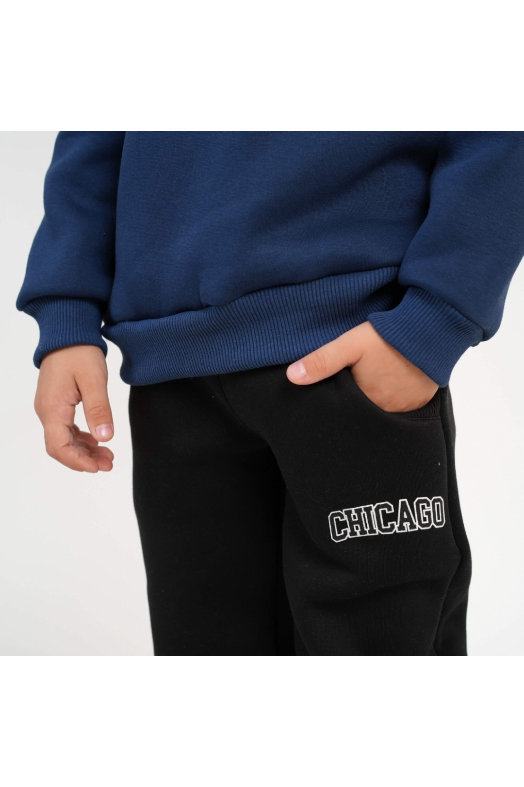 Костюм теплий для хлопчика індиго тринитка на флісі - 2