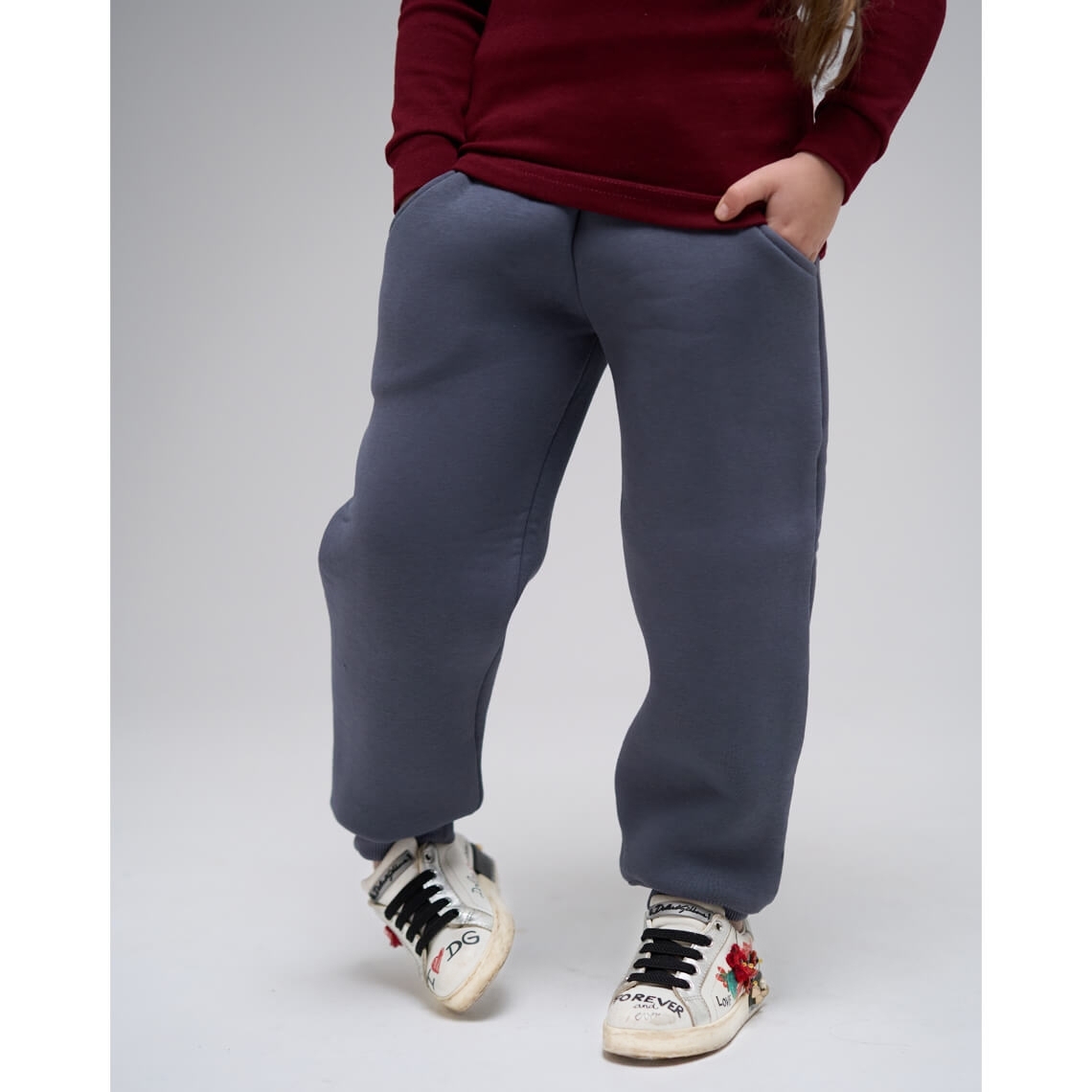 Теплі штанці для дівчинки графіт тринитка на флісі