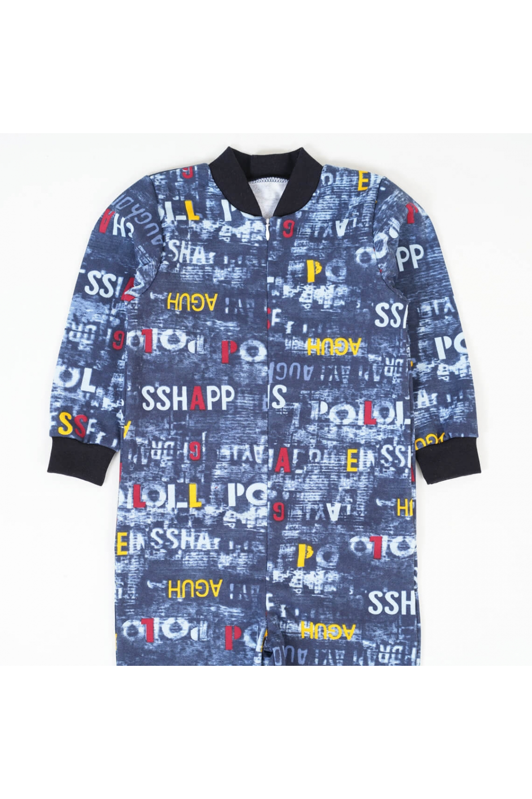 Піжама-комбінезон для хлопчика Надписи темно-синій начіс (футер)