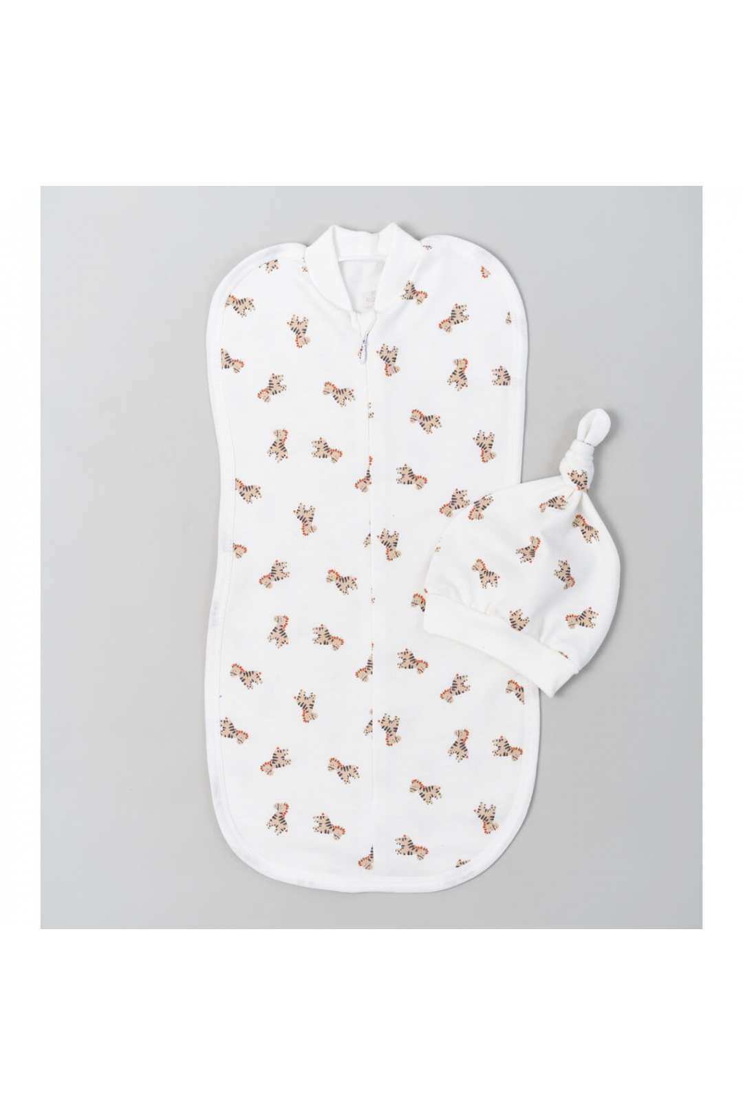 Пелюшка-кокон з шапочкою Зебри молочний начіс