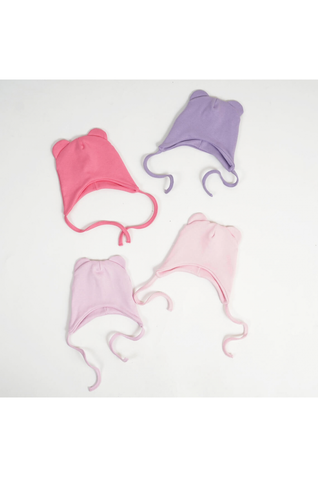 Шапочка з вушками однотонна на зав'язках подвійна коралова стретч