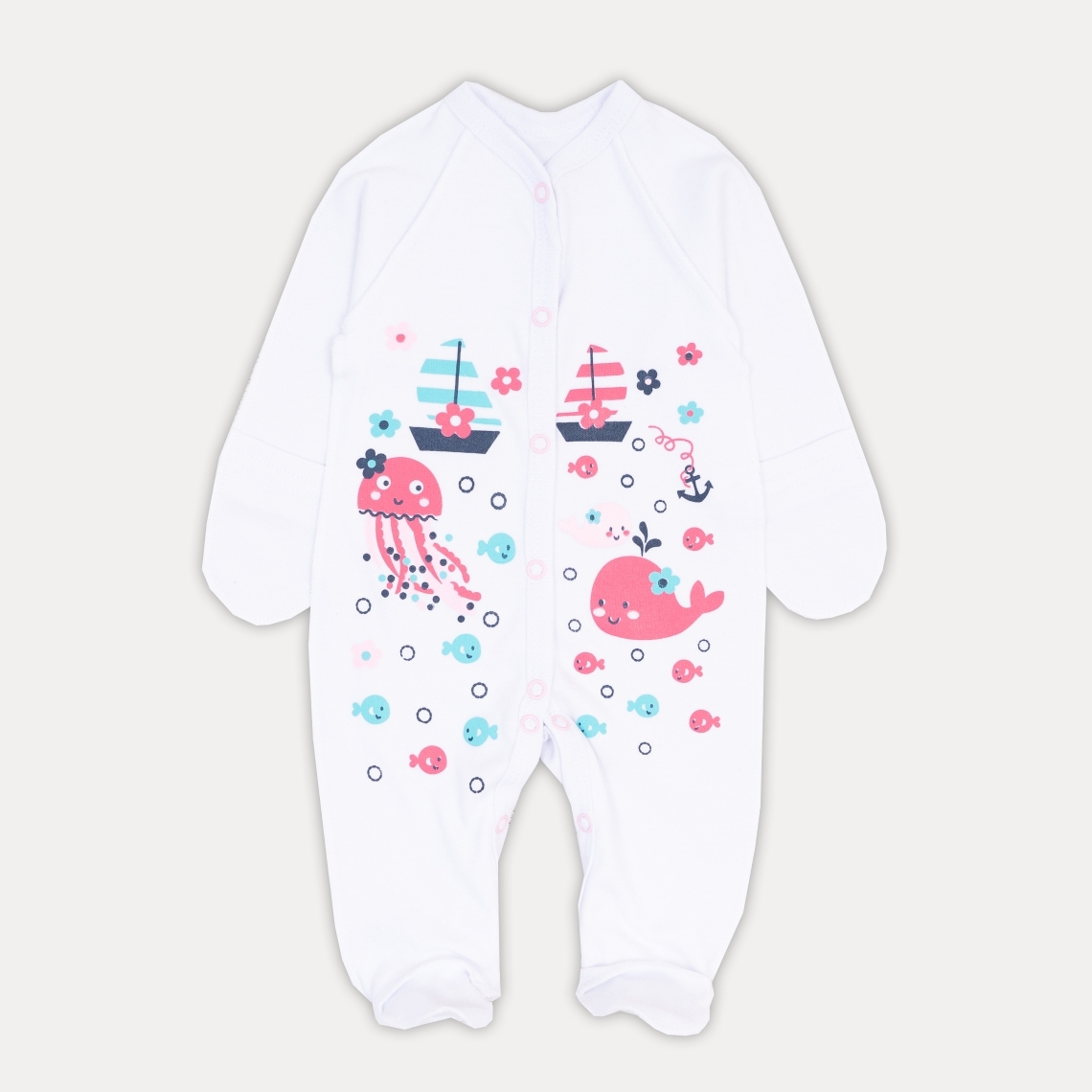 Сліп для новонароджених Морські Жителі білий начіс (футер)