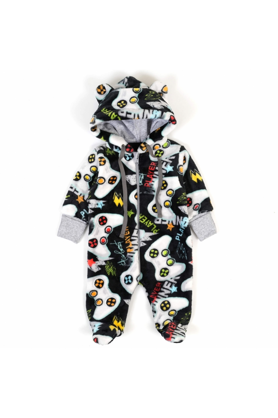 Комбінезон пухнастий для малят сірий Джойстики велсофт