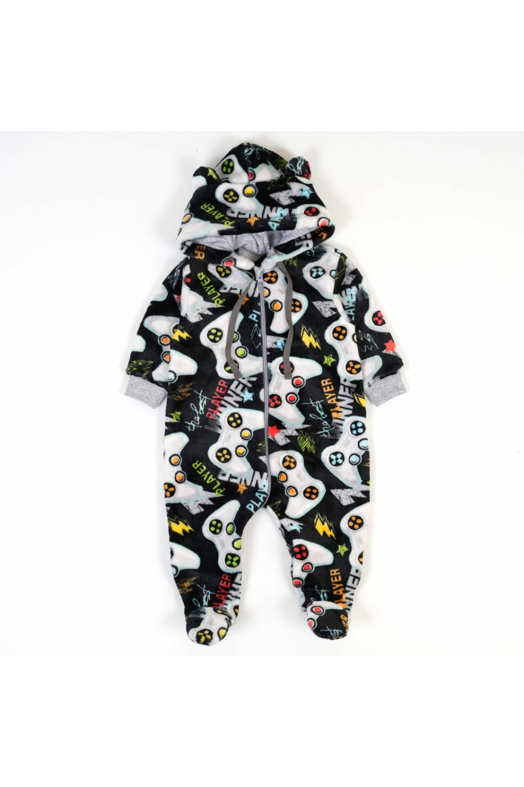 Комбінезон пухнастий для малят сірий Джойстики велсофт