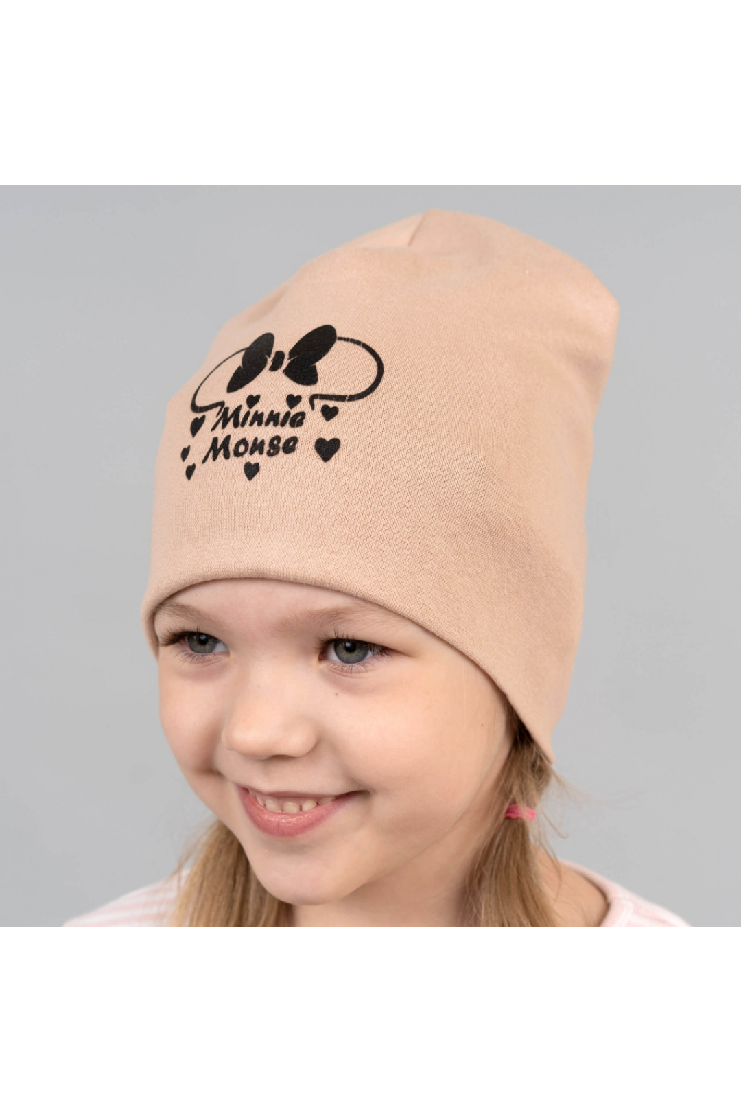 Шапка  подвійна для дівчинки Міні бежевий стретч