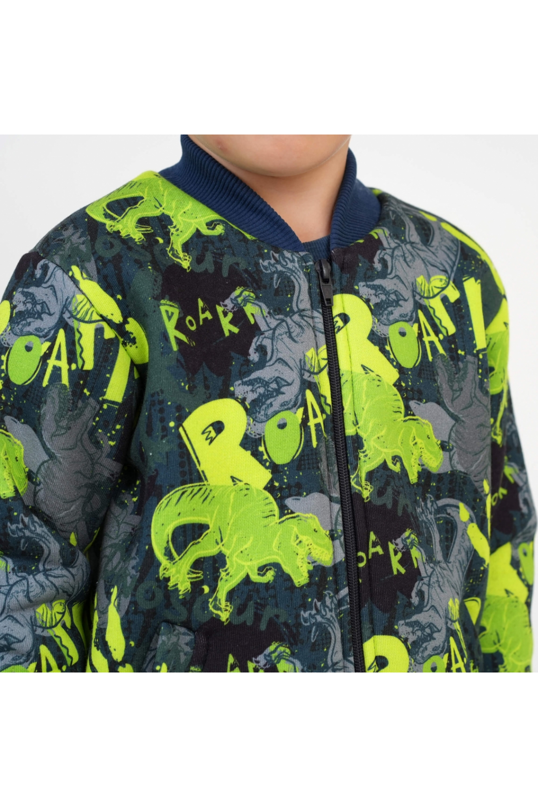 Бомбер для хлопчиків Діно синій тринитка на флісі