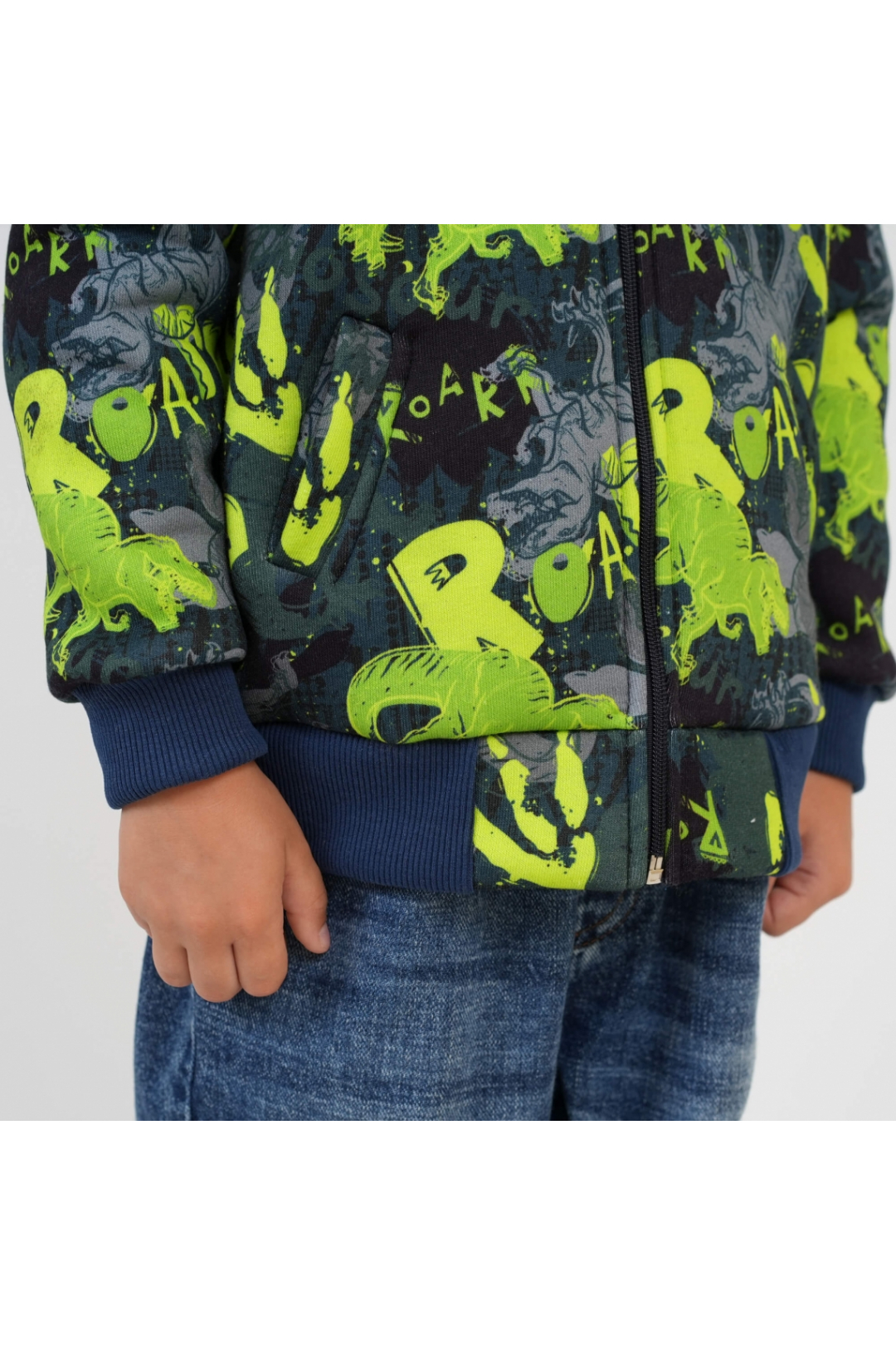 Бомбер для хлопчиків Діно синій тринитка на флісі