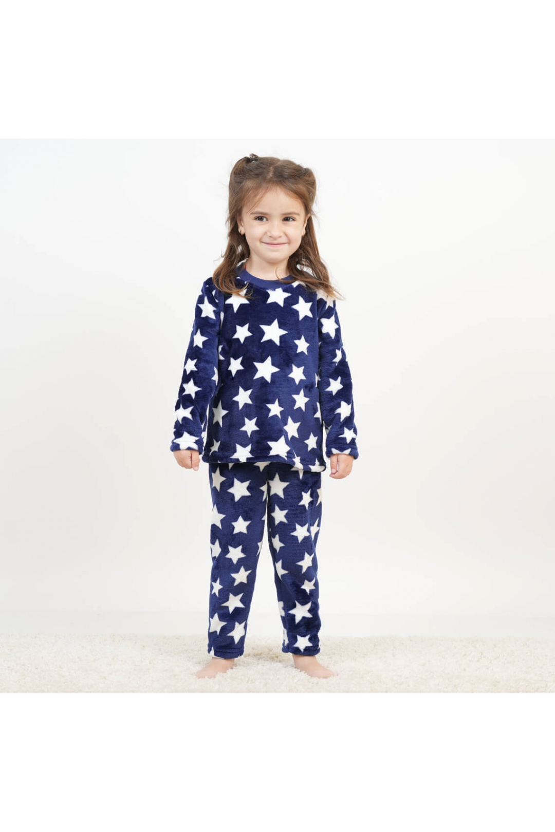Піжама для дівчинки Зірочки темно-синій велсофт